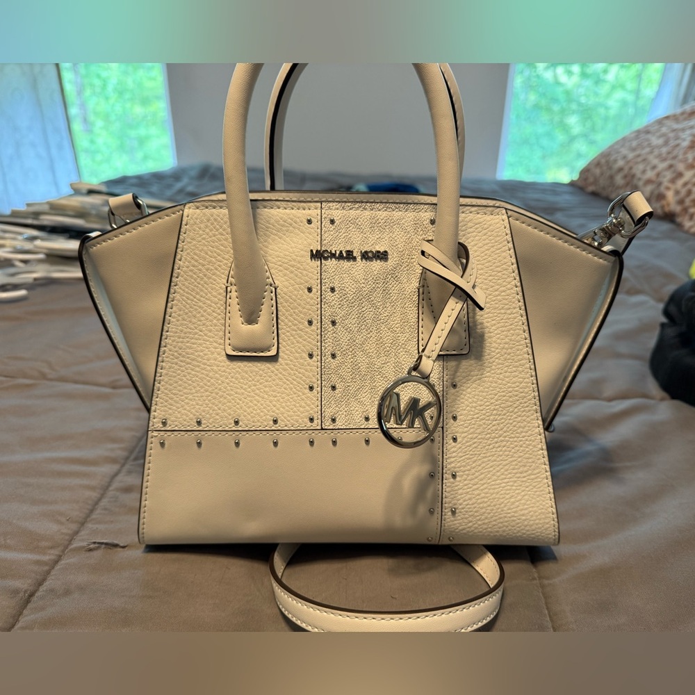 Michael Kors white Satchel with Winged Design and MK Charm